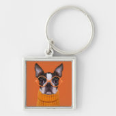 Kutest Baby Animals | Oranje Boston Terrier Sleutelhanger (Voorkant)
