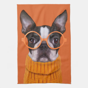 Kutest Baby Animals Oranje Boston Terrier Theedoek