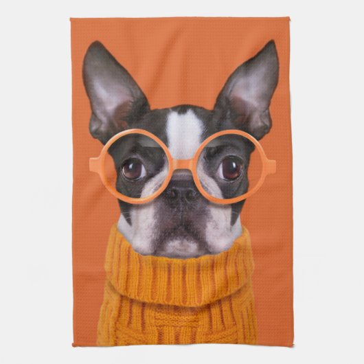 Kutest Baby Animals | Oranje Boston Terrier Theedoek (Verticaal)
