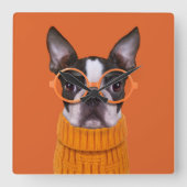 Kutest Baby Animals | Oranje Boston Terrier Vierkante Klok (Voorkant)