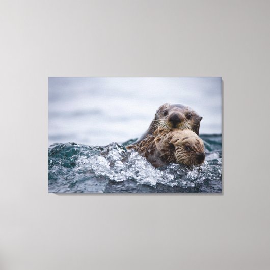 Kutest Baby Animals | Otter Baby en moeder Canvas Afdruk (Voorkant)