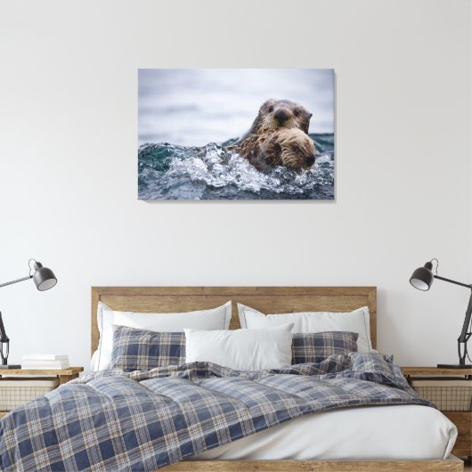 Kutest Baby Animals | Otter Baby en moeder Canvas Afdruk (Insitu (Slaapkamer))