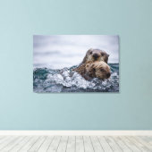 Kutest Baby Animals | Otter Baby en moeder Canvas Afdruk (Insitu (Houten vloer))