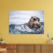 Kutest Baby Animals | Otter Baby en moeder Canvas Afdruk (Insitu (Woonkamer))