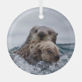 Kutest Baby Animals | Otter Baby en moeder Glas Ornament (Voorkant)