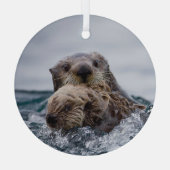 Kutest Baby Animals | Otter Baby en moeder Glas Ornament (Achterkant)