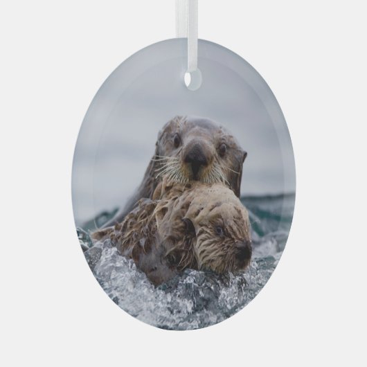 Kutest Baby Animals | Otter Baby en moeder Glas Ornament (Voorkant Rechts)