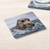 Kutest Baby Animals | Otter Baby en moeder Kartonnen Onderzetters (Schuin)