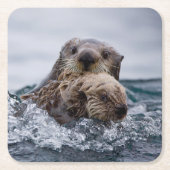 Kutest Baby Animals | Otter Baby en moeder Kartonnen Onderzetters (Voorkant)