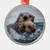 Kutest Baby Animals | Otter Baby en moeder Metalen Ornament (Voorkant)