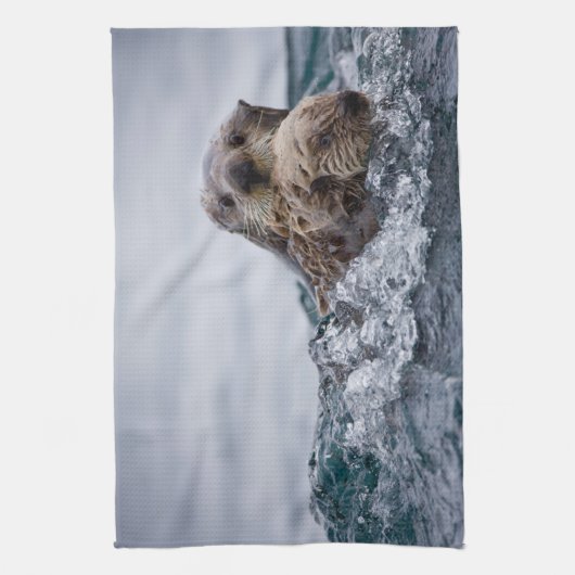 Kutest Baby Animals | Otter Baby en moeder Theedoek (Verticaal)
