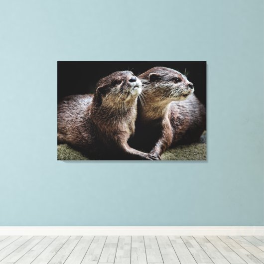 Kutest Baby Animals | Otters Holding Hands Canvas Afdruk (Insitu (Houten vloer))