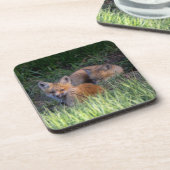 Kutest Baby Animals | Paar van Red Fox Kit Sibling Bier Onderzetter (Linkerzijde)