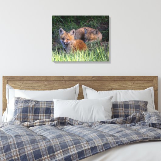 Kutest Baby Animals | Paar van Red Fox Kit Sibling Canvas Afdruk (Insitu (Slaapkamer))
