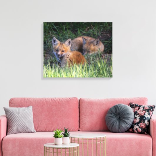 Kutest Baby Animals | Paar van Red Fox Kit Sibling Canvas Afdruk (Insitu (Woonkamer))