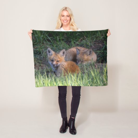 Kutest Baby Animals | Paar van Red Fox Kit Sibling Fleece Deken (In situ)