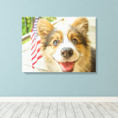 Kutest Baby Animals | Patriotic Corgi Puppy Canvas Afdruk (Insitu (Houten vloer))