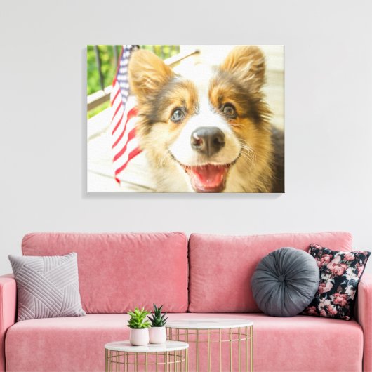 Kutest Baby Animals | Patriotic Corgi Puppy Canvas Afdruk (Insitu (Woonkamer))
