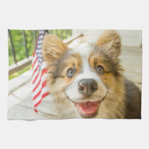 Kutest Baby Animals Patriotic Corgi Puppy Theedoek