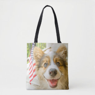 Kutest Baby Animals Patriotic Corgi Puppy Tote Bag