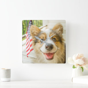 Kutest Baby Animals   Patriotic Corgi Puppy Vierkante Klok