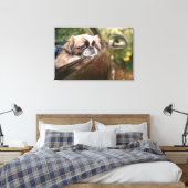 Kutest Baby Animals | Pekingese puppy in auto Canvas Afdruk (Insitu (Slaapkamer))