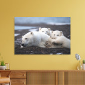 Kutest Baby Animals | Polar Beer Family Alaska Canvas Afdruk (Insitu (Woonkamer))