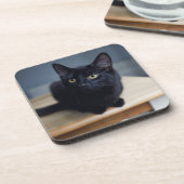 Kutest Baby Animals | Portret van een zwarte kat Bier Onderzetter (Linkerzijde)