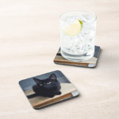 Kutest Baby Animals | Portret van een zwarte kat Bier Onderzetter (Rechterzijde)