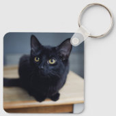 Kutest Baby Animals | Portret van een zwarte kat Sleutelhanger (Achterkant)