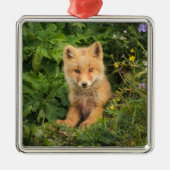 Kutest Baby Animals | Red Fox in Umnak Alaska Metalen Ornament (Voorkant)