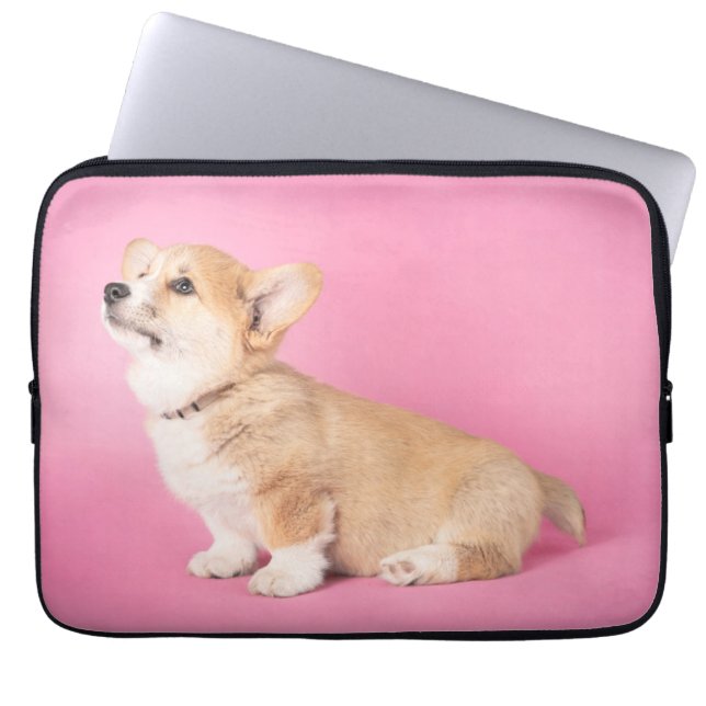 Kutest Baby Animals | Roze Corgi Puppy Laptop Sleeve (Voorkant)