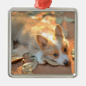 Kutest Baby Animals | Shy Corgi Metalen Ornament (Voorkant)