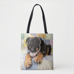 Kutest Baby Animals   Shy Old English Bulldog Tote Bag