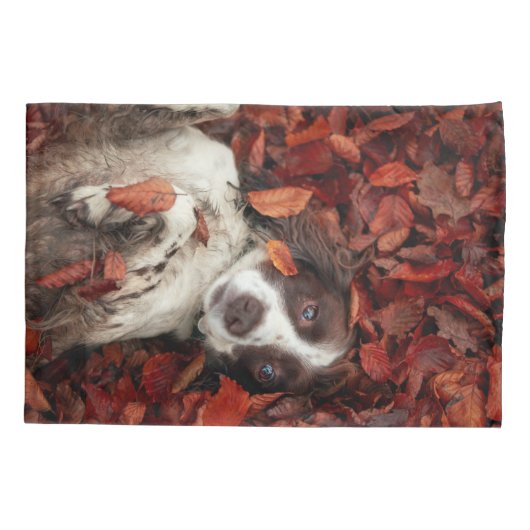 Kutest Baby Animals | Spaniel in najaarsbladeren Kussensloop (Achterkant)