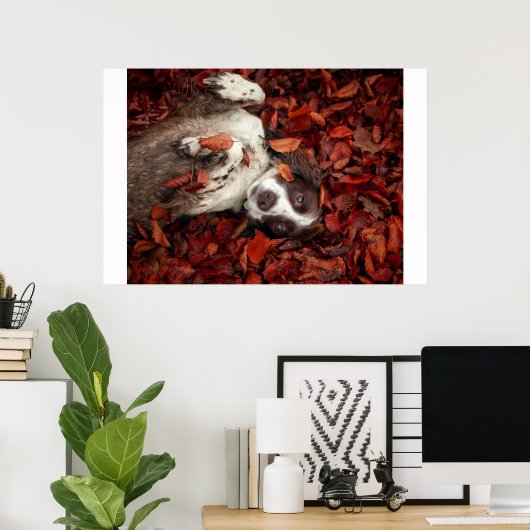 Kutest Baby Animals | Spaniel in najaarsbladeren Poster (Thuiskantoor)