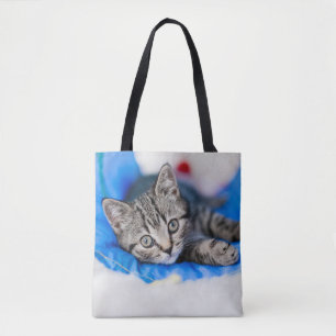 Kutest Baby Animals   Tabby Kitten in Play Tunnel Tote Bag