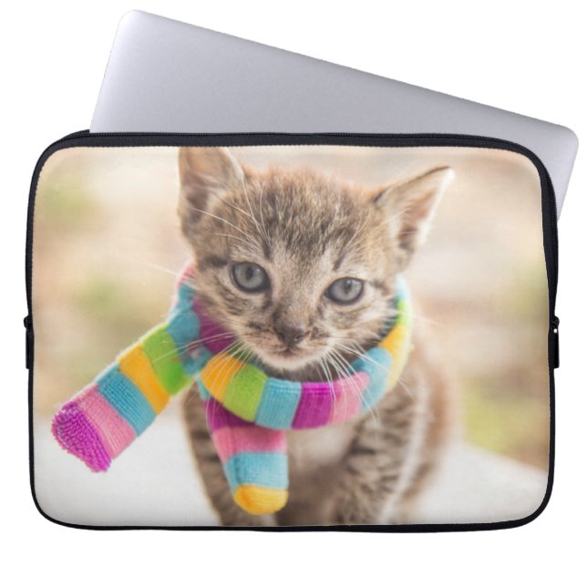 Kutest Baby Animals | Tabby Kitten Rainbow Scarf Laptop Sleeve (Voorkant)