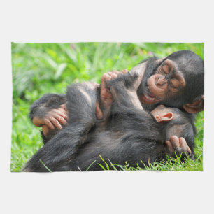 Kutest Baby Animals   Twee jonge Chimpansees Theedoek