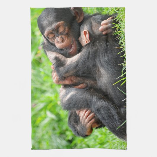 Kutest Baby Animals | Twee jonge Chimpansees Theedoek (Verticaal)