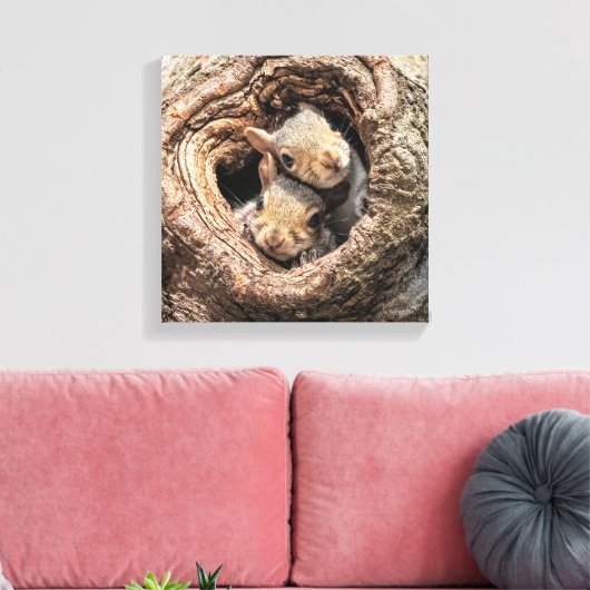 Kutest Baby Animals | Twee jonge eekhoorns Canvas Afdruk (Insitu (Woonkamer))
