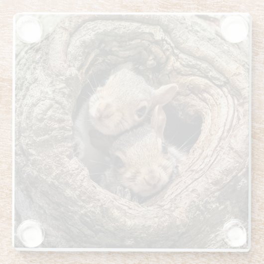 Kutest Baby Animals | Twee jonge eekhoorns Glazen Onderzetter (Achterkant)
