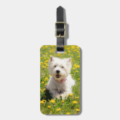 Kutest Baby Animals | Westie Dog in Dandelions Bagagelabel (Voorkant verticaal)