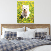 Kutest Baby Animals | Westie Dog in Dandelions Canvas Afdruk (Insitu (Slaapkamer))