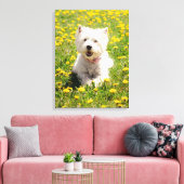 Kutest Baby Animals | Westie Dog in Dandelions Canvas Afdruk (Insitu (Woonkamer))