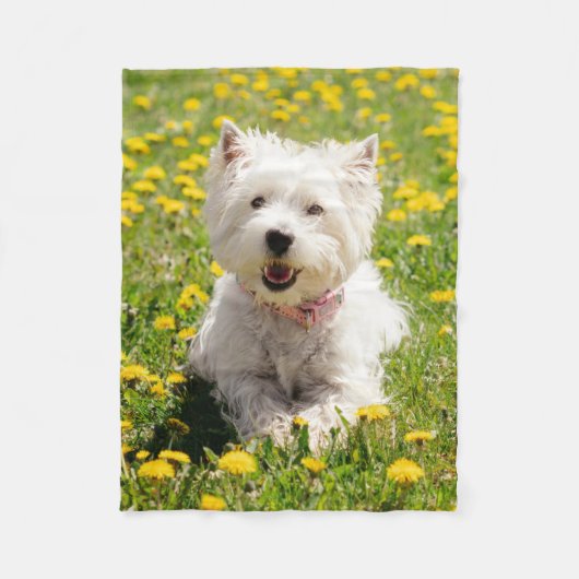 Kutest Baby Animals | Westie Dog in Dandelions Fleece Deken (Voorkant)
