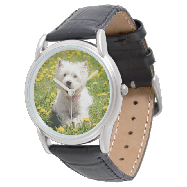 Kutest Baby Animals | Westie Dog in Dandelions Horloge (Gekanteld)