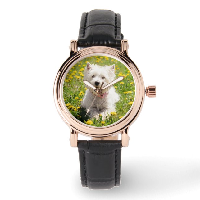 Kutest Baby Animals | Westie Dog in Dandelions Horloge (Voorkant)