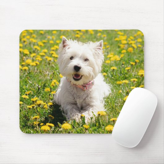Kutest Baby Animals | Westie Dog in Dandelions Muismat (Met muis)