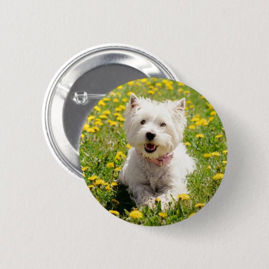 Kutest Baby Animals | Westie Dog in Dandelions Ronde Button 5,7 Cm (Voorkant /achterkant)